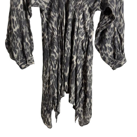 All Saints Nichola Gray Leopard Animal V-Neck Handkerchief Mini Dress Size M - Picture 10 of 15